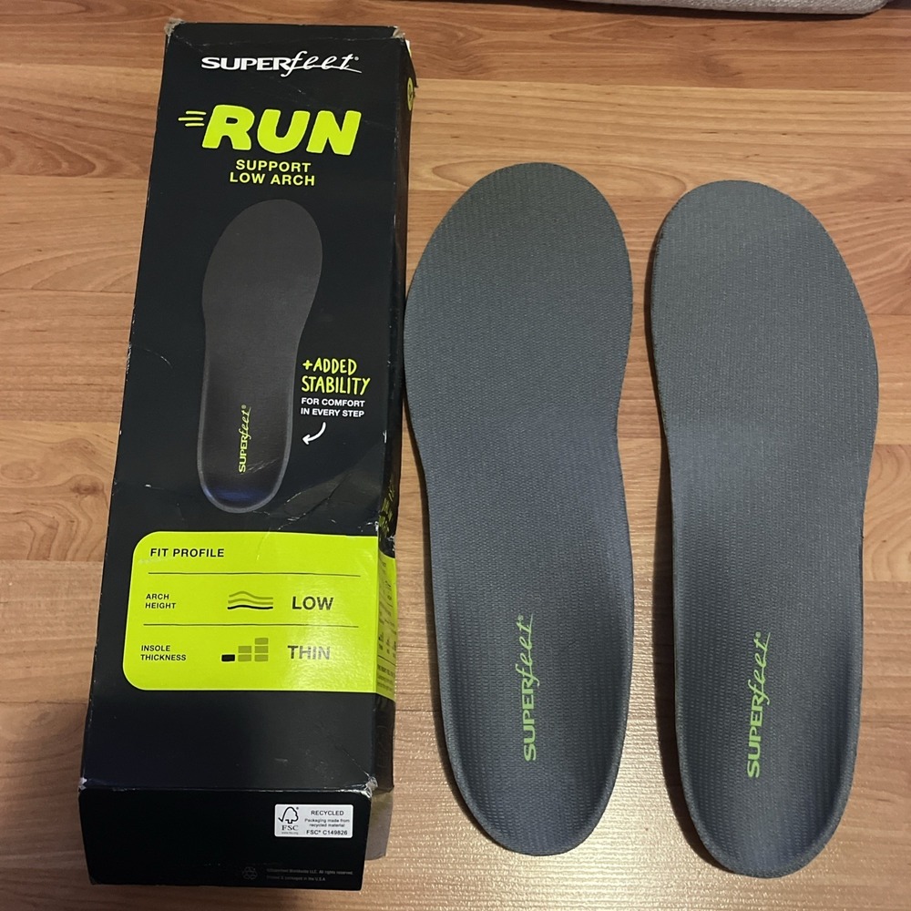 Superfeet RUN Low Thin Arch Comfort Support Insoles Size G - Men's 13.5-15